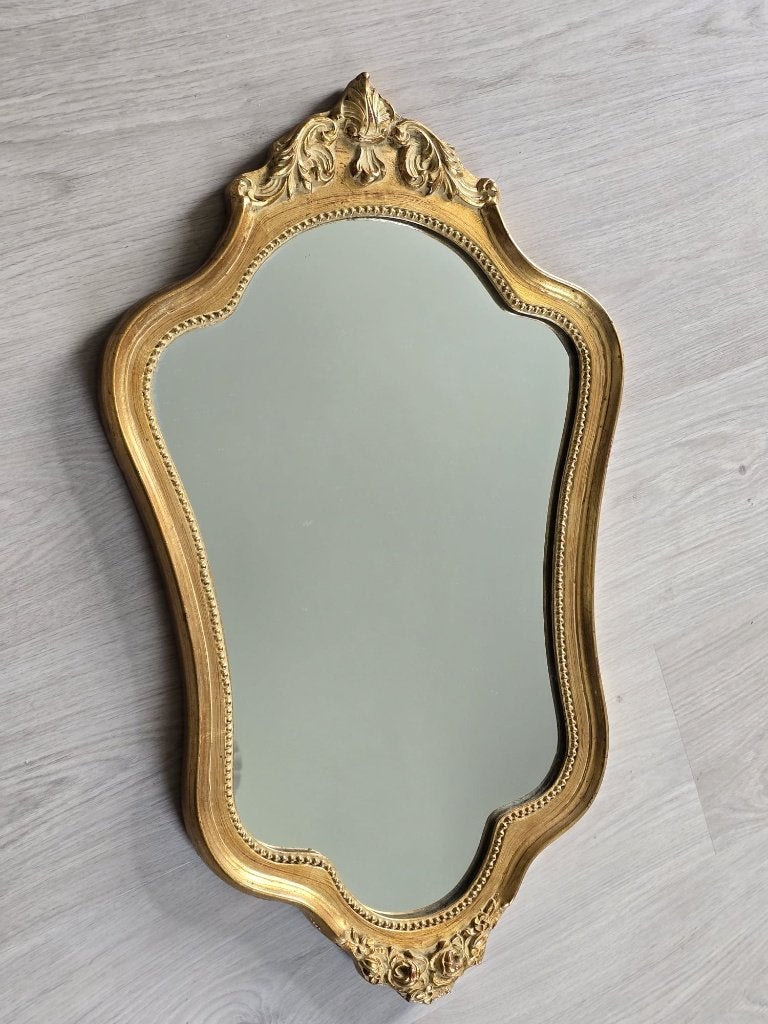 vergulde Rococo/Lodewijk-XV-stijl spiegel, Antiek en Kunst, Ophalen, Overige vormen, Minder dan 50 cm, Minder dan 100 cm