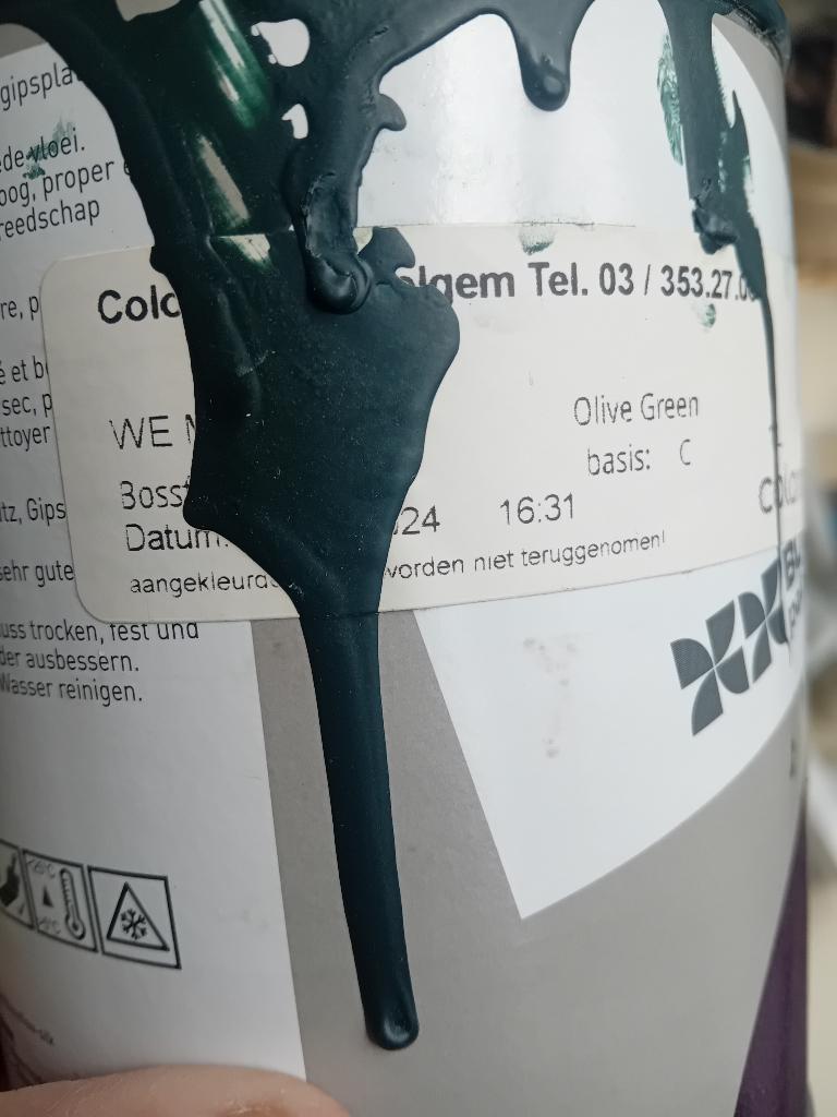 Verf olijfgroen - 20 euro, Doe-het-zelf en Bouw, Ophalen, Nieuw, Verf, Minder dan 5 liter