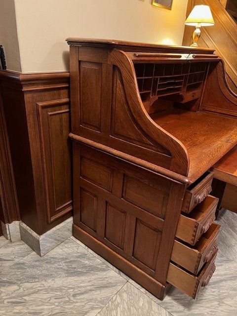 Eiken rolbureau, Enlèvement, Utilisé, Chêne, Avec serrure