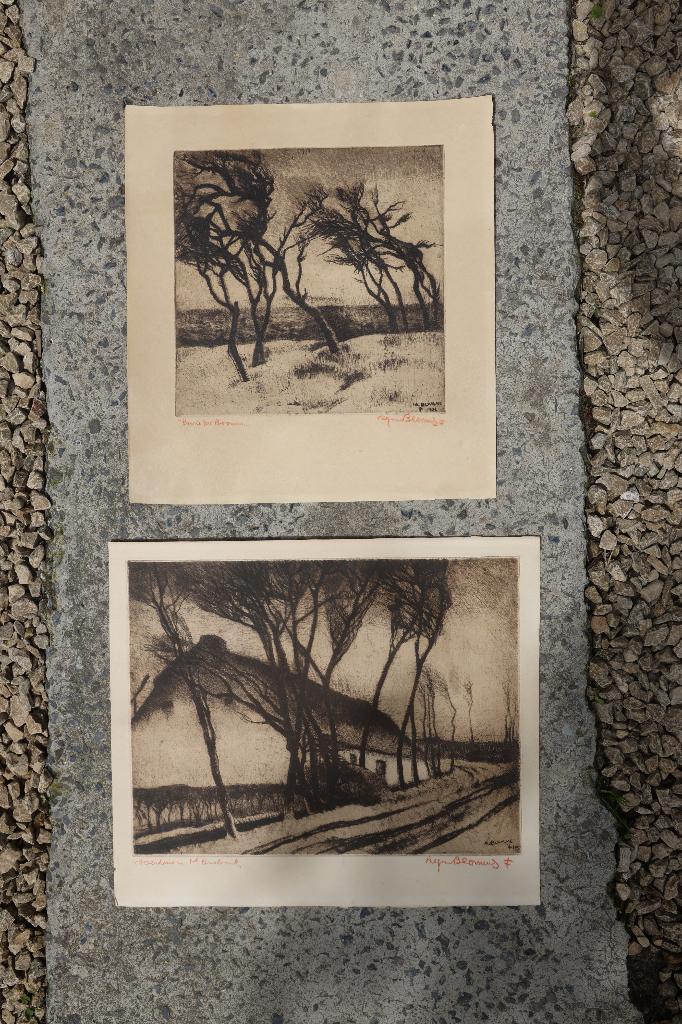 Alfons Blomme 2 gravures signées vintage ferme campagne deco, Enlèvement