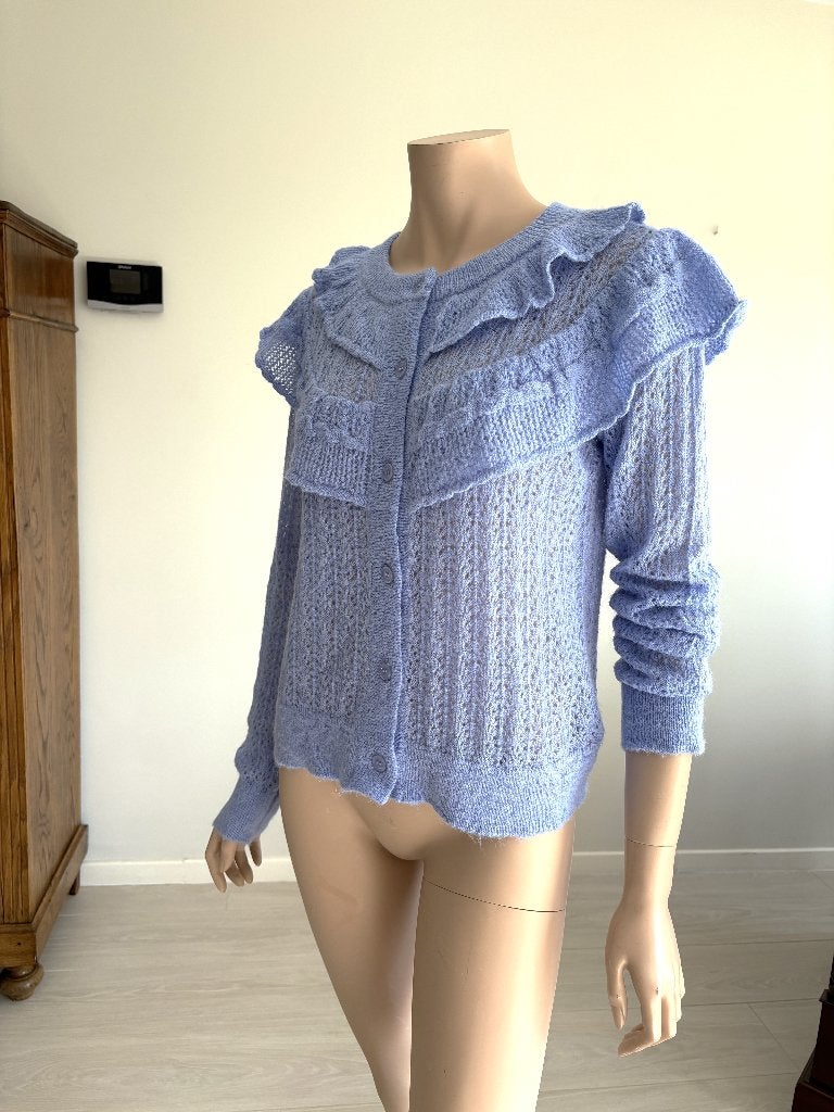 MBYM ‘Georgie’ Ajour Cardigan – Lichtblauw S – Alpaca Blend, Zo goed als nieuw, Mbym, Maat 36 (S), Verzenden