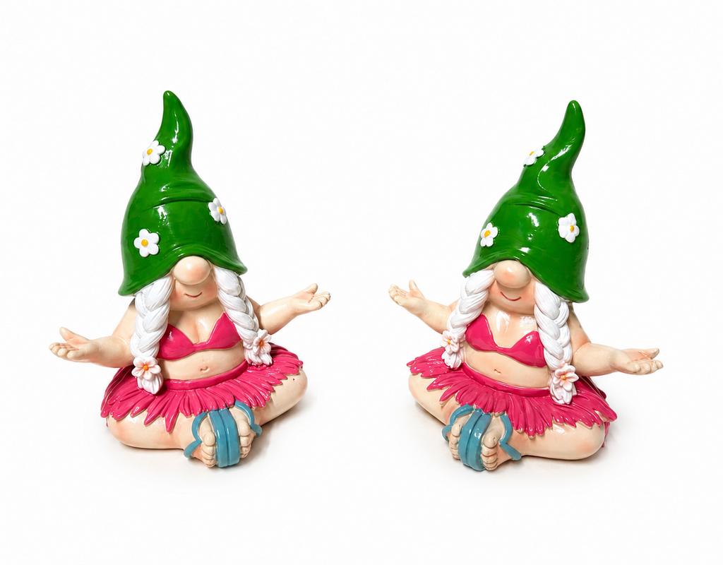 Set van 2 Yoga Tuinkabouters Funny Summer Decoratie Beeldjes, Verzenden, Zo goed als nieuw