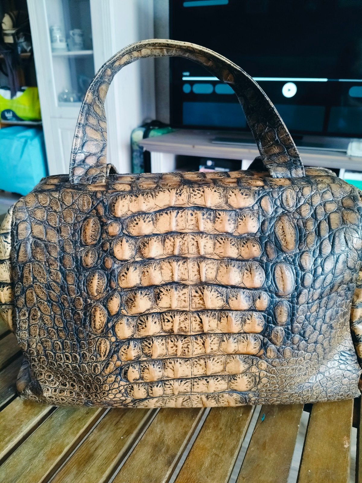 vintage echt leder- krokodil tas, Italiaans, Ophalen of Verzenden, Zo goed als nieuw, Bruin, Handtas
