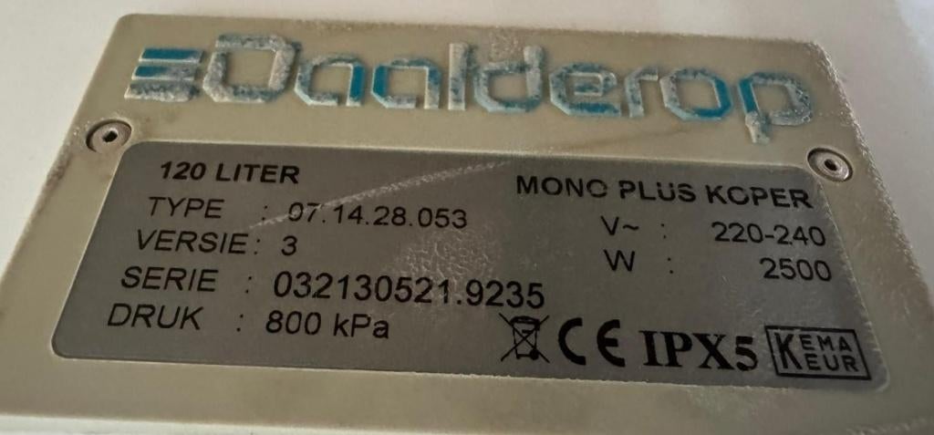 Electrische boiler Daalderop 120 liter, Doe-het-zelf en Bouw, Chauffageketels en Boilers, Ophalen, Gebruikt, 100 liter of meer