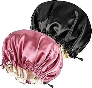 2-delige satijnen slaapmuts roze/ zwart, Kleding | Dames, Overige Dameskleding, Nieuw, Ophalen of Verzenden