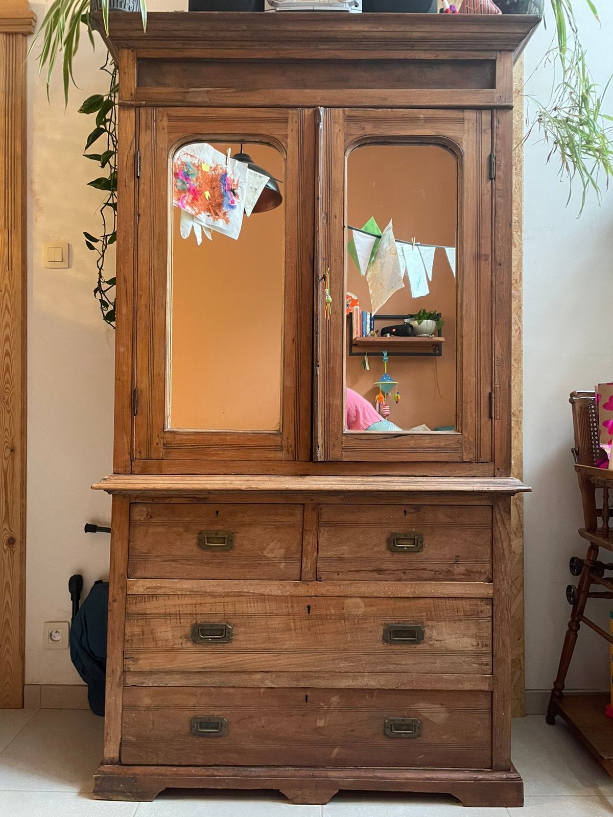Antieken kast in Indisch eik - vintage, Antiek en Kunst, Antiek | Meubels | Kasten, Ophalen