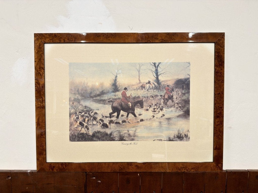 Klassieke Engelse prent in notenhouten lijst, Antiek en Kunst, Ophalen
