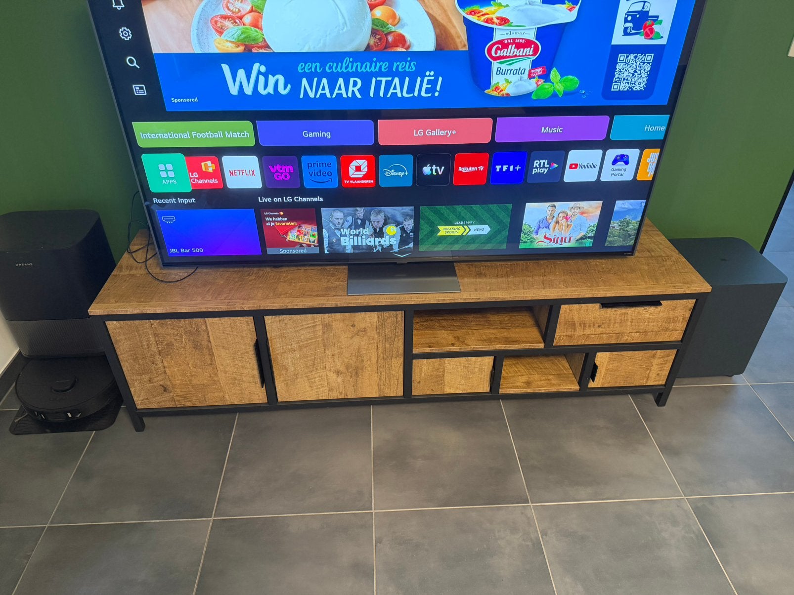 Tv meubel hout/metaal, Enlèvement, Comme neuf, Autres essences de bois