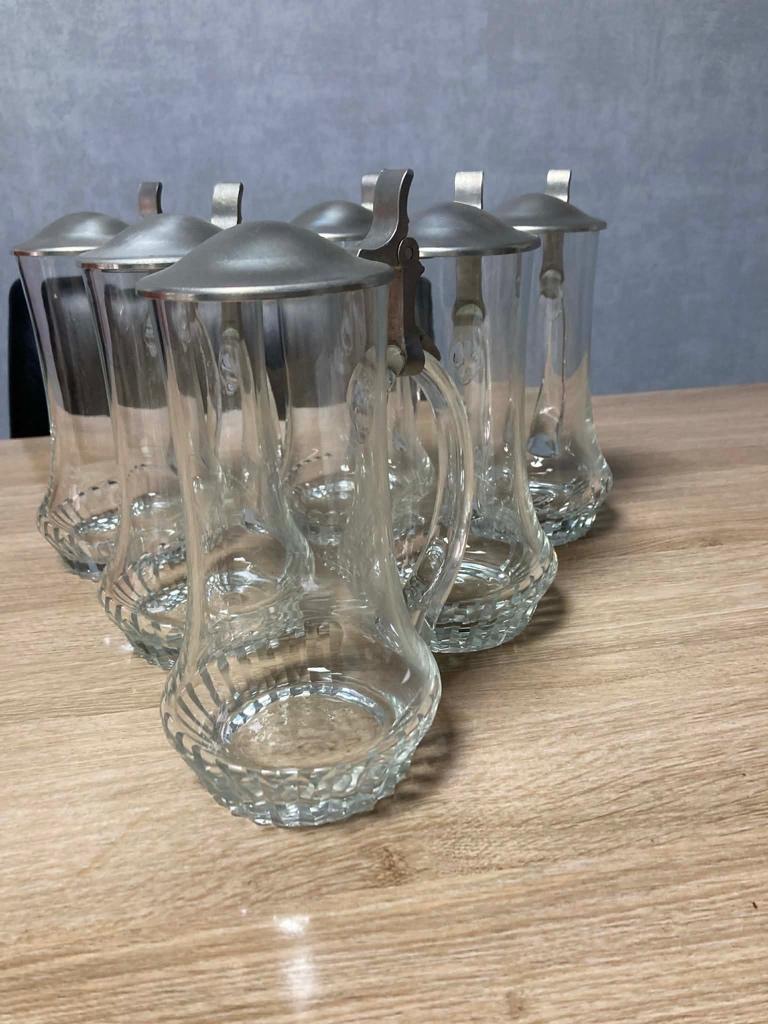 Glazen bierpullen met tinnen deksel, Enlèvement, Comme neuf, Verre à bière