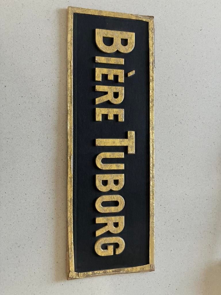 Bière Tuborg reclame 40x13,5cm, Verzamelen, Biermerken, Gebruikt, Reclamebord, Plaat of Schild, Ophalen