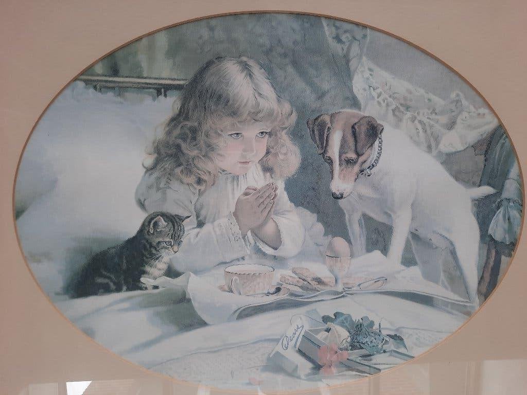 Vintage kleurenprent ingekaderd, glas, Antiquités & Art, Daté, Portrait ou Personnes, Enlèvement, Impression