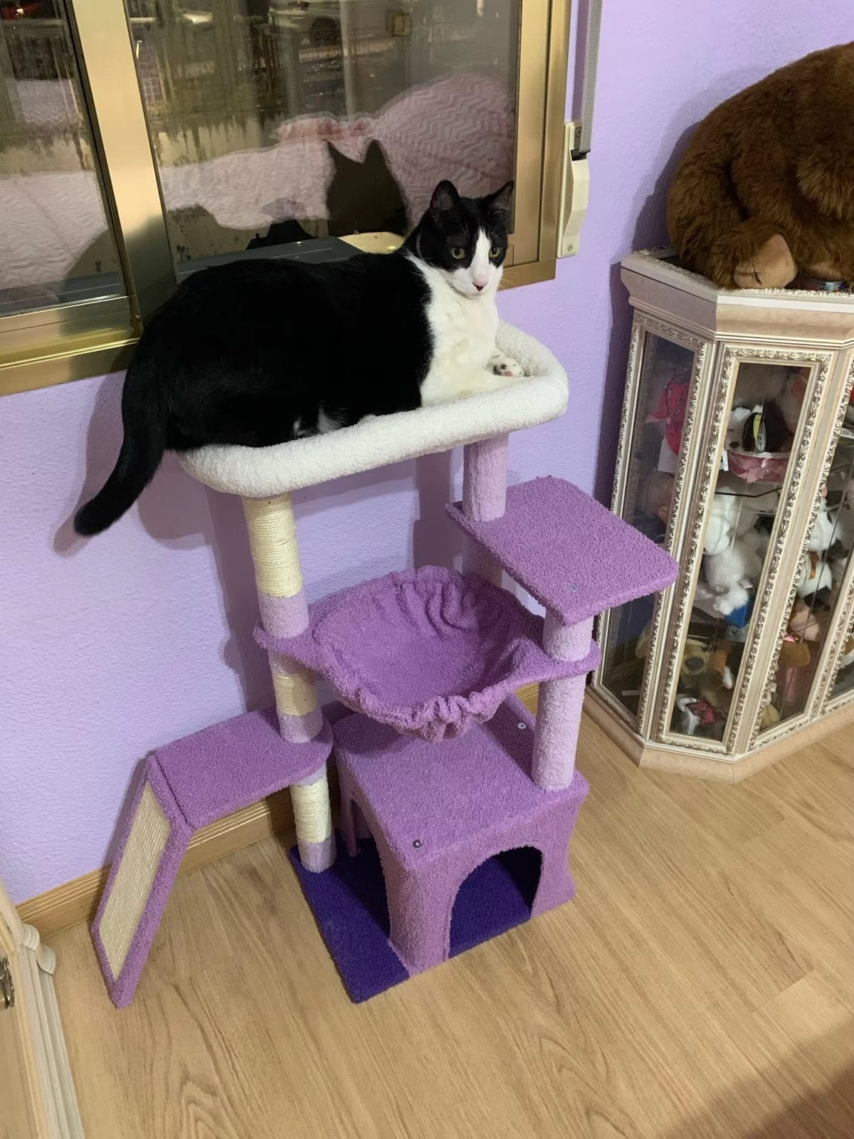 Kattenkrabpaal 92cm Krabboom met hangmat huisje & krabplank, Ophalen of Verzenden, Zo goed als nieuw, Krabplank