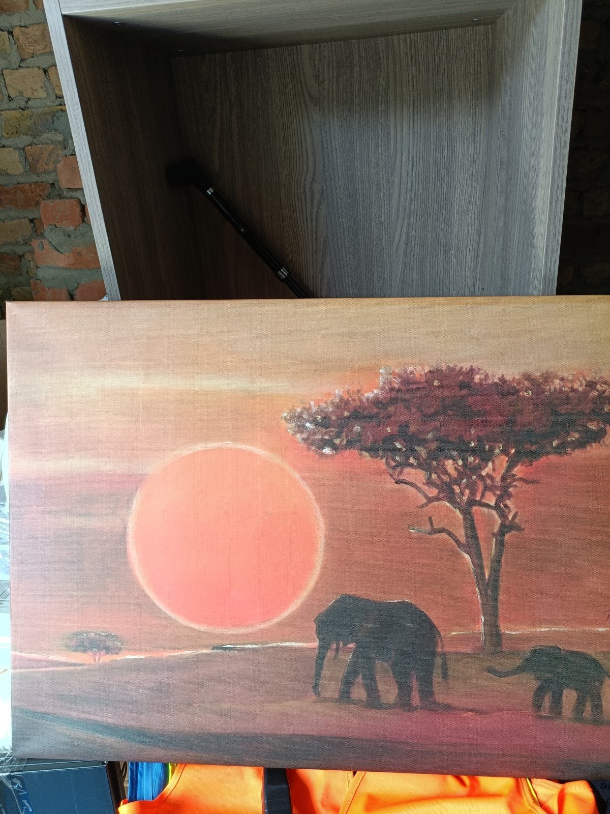 canvas met olifanten, Ophalen