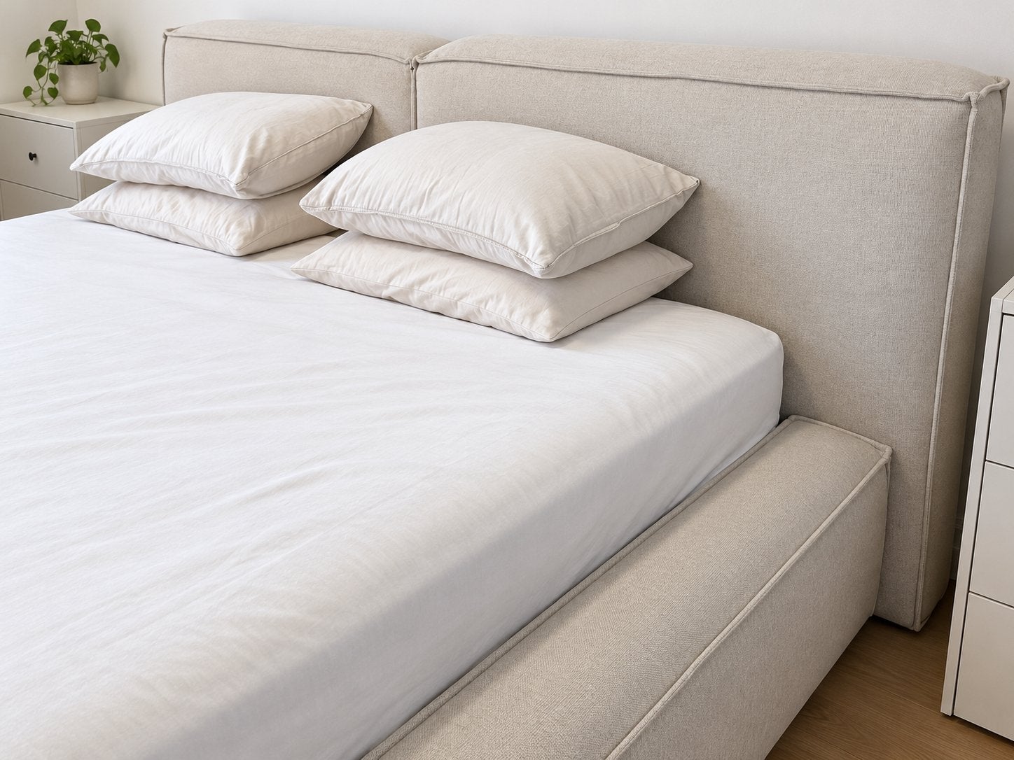 Lit Westwing Lennon 180  200 cm avec rangement, Tissu, Beige, Comme neuf, Enlèvement