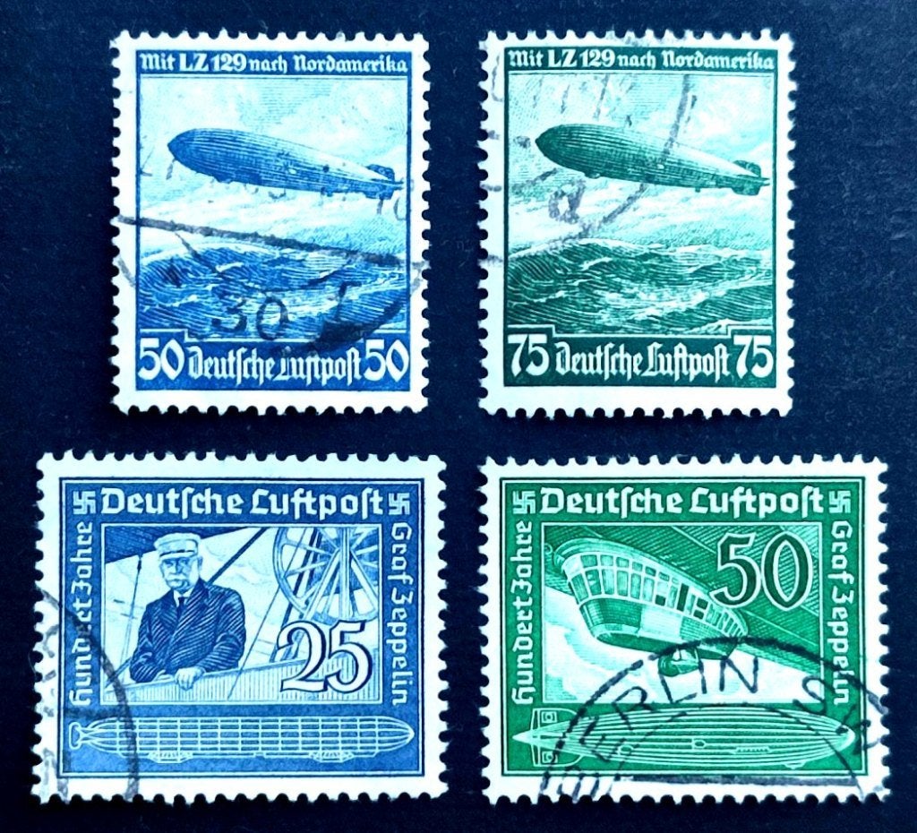 Dt.Reich: 4X Flugpost ZEPPELIN 1936-1938, Timbres & Monnaies, Timbres | Europe | Allemagne, Enlèvement ou Envoi, Autres périodes