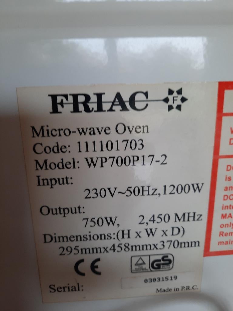 Microgolf Friac, Elektronische apparatuur, Ophalen, Gebruikt, Microgolfoven, Draaiplateau