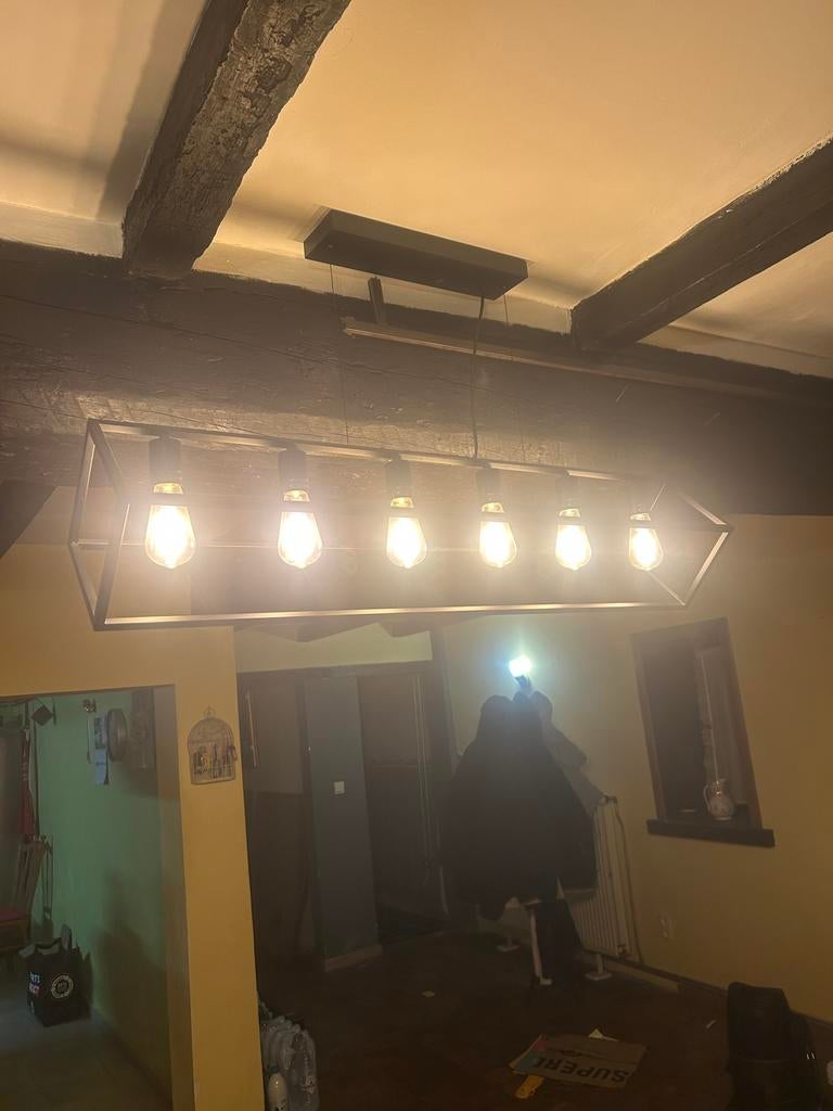 Lustre style industriel avec 6 ampoule, Tuin en Terras, Ophalen, Zo goed als nieuw