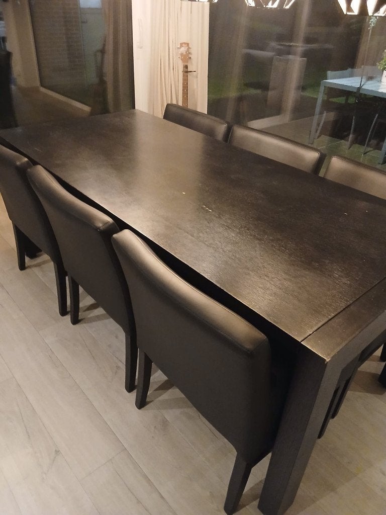 Stevige zwarte eettafel uitschuifbaar tot 320cm, Enlèvement, Utilisé, 50 à 100 cm, Rectangulaire
