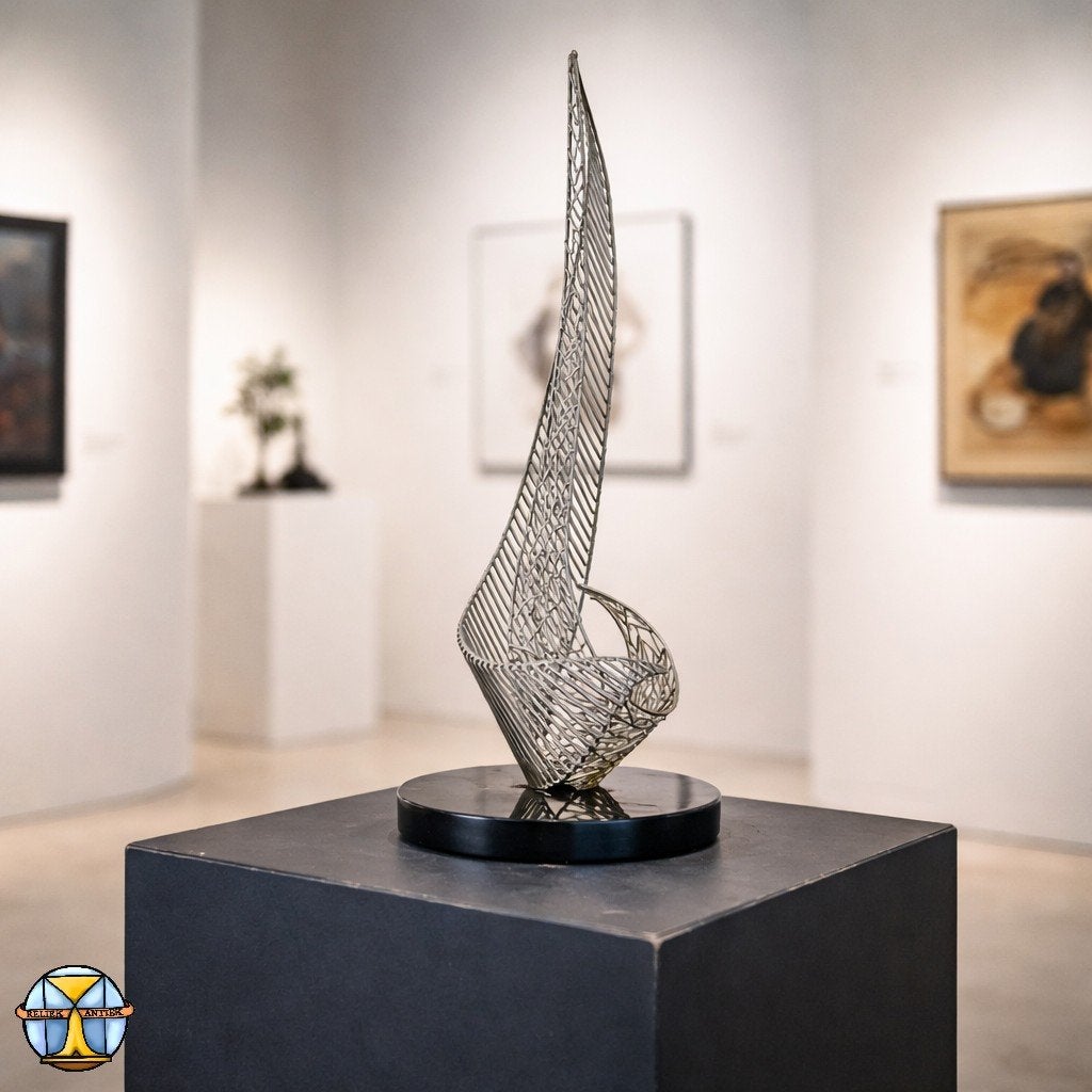 Gesigneerd Untiteled Draad Sculptuur Bob Bennett (1979), Antiek en Kunst, Kunst | Beelden en Houtsnijwerken, Zilver, Overige onderwerpen