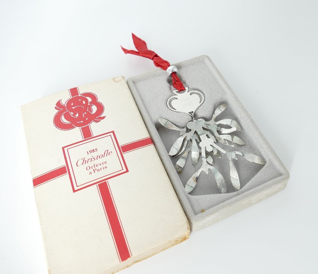 Christofle 1985 "Maretak" Kerstornament met lint, Antiek en Kunst, Ophalen of Verzenden, Zilver