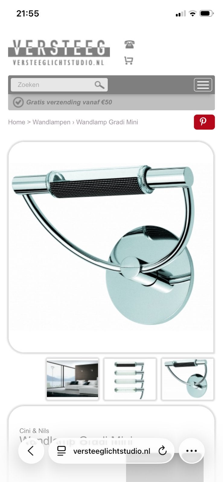 CINI&NILS wandlampen, Ophalen, Glas, Contemporain