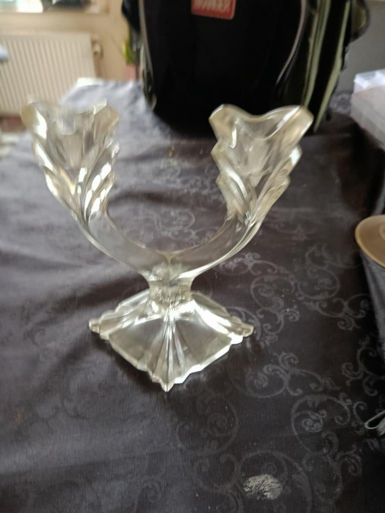 Kandelaar 2 kaarsen glas 19 cm, Enlèvement, Verre