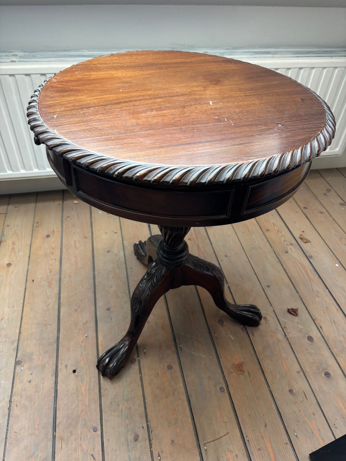 Engelse mahoniehouten drumtafel met lade, Enlèvement