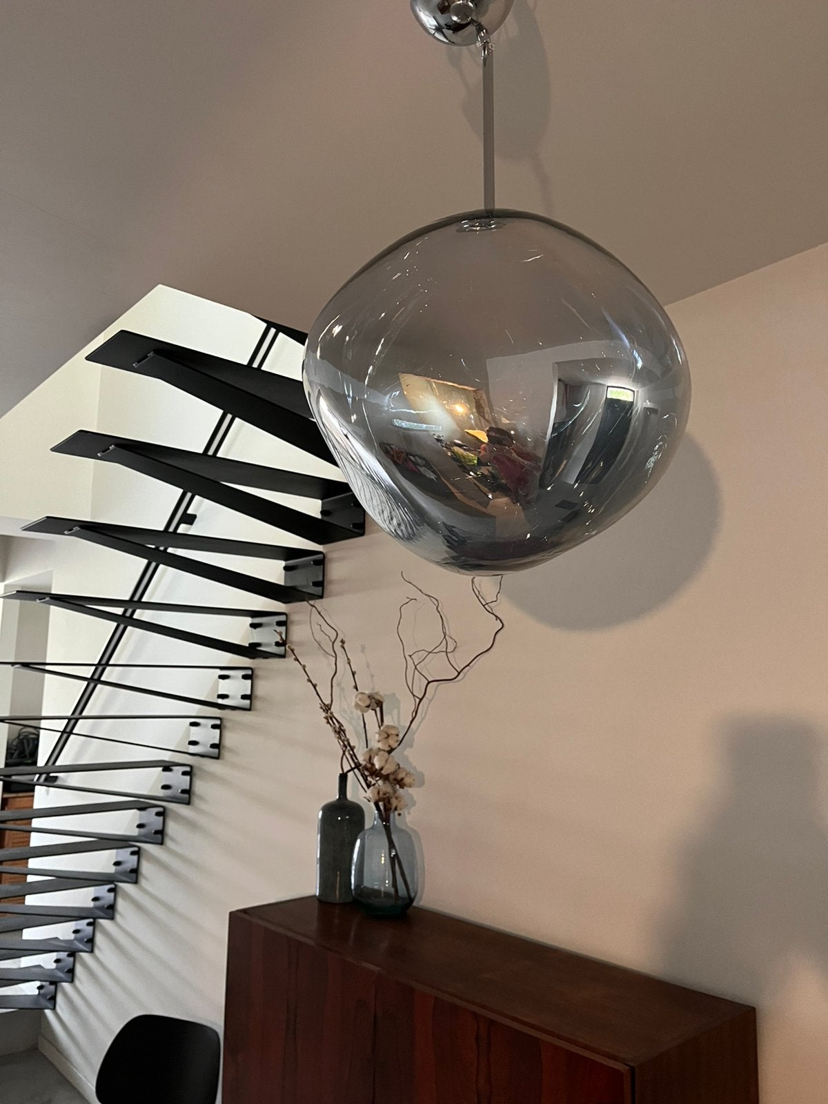 Suspension design Melt effet miroir silver, Enlèvement ou Envoi, Utilisé, Synthétique, E27 (grand)