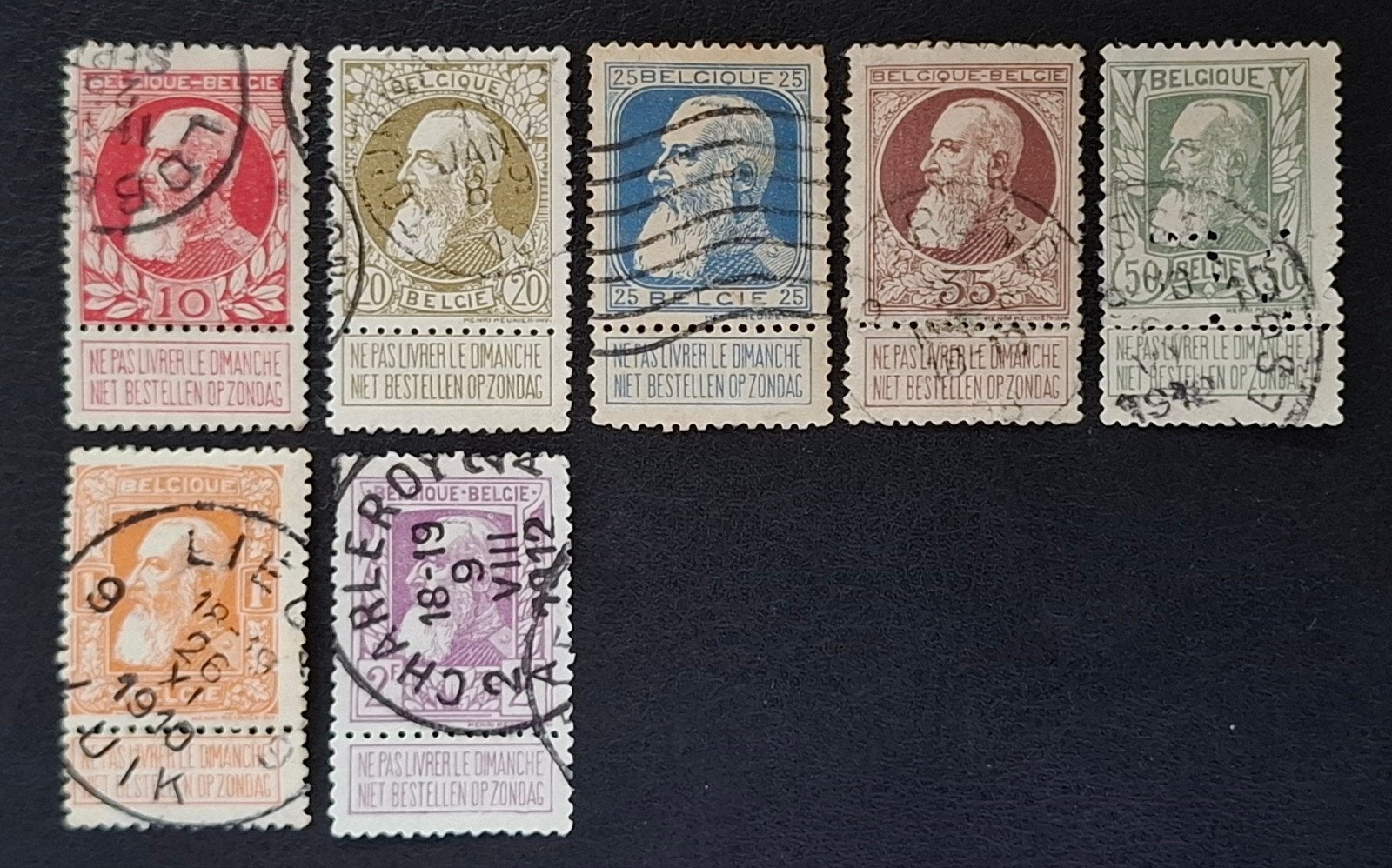 Belgique : COB 74/80 (●) Grosse barbe 1905., Avec timbre, Enlèvement ou Envoi, Sans gomme, Affranchi