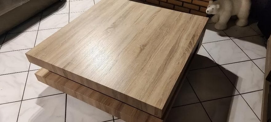 Table basse salon "chêne Sonoma" 1x1x0,28m (0,34 avec pieds), Maison & Meubles, Moderne - contemporain, Carré, Enlèvement, Utilisé
