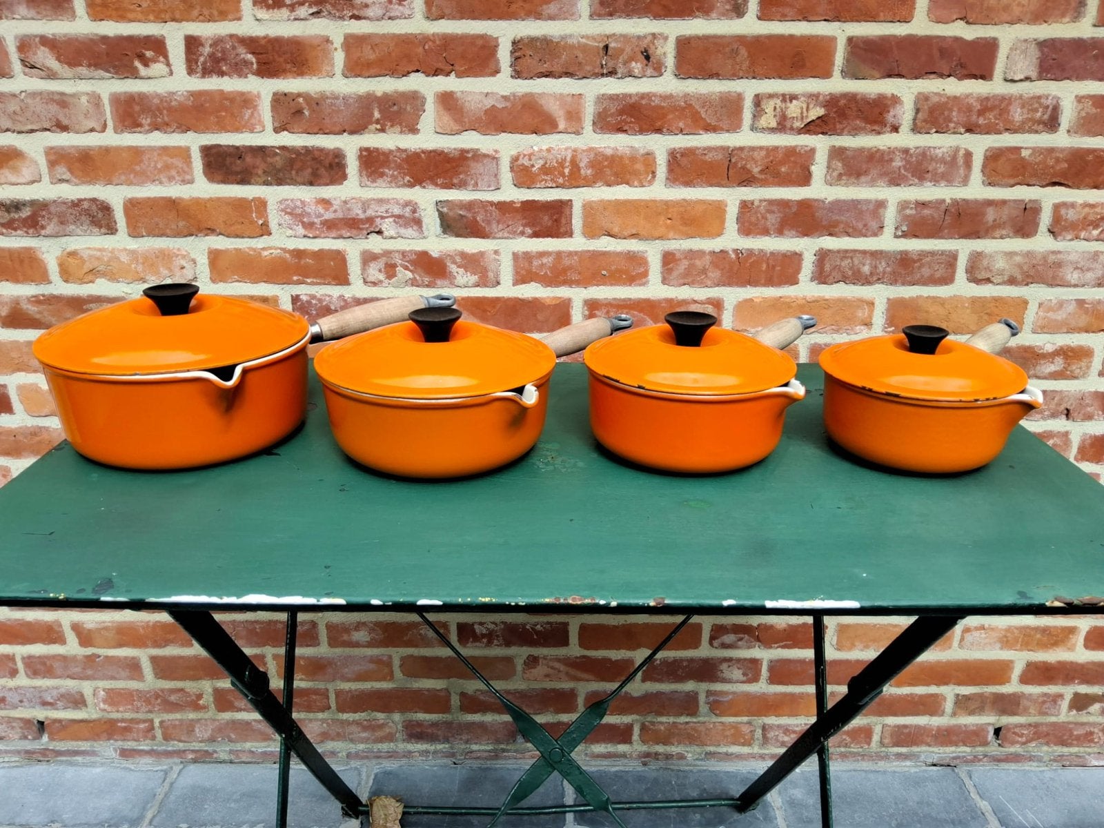 Le creuset steelpannenset, Gebruikt, Ophalen of Verzenden, Emaille, Le Creuset