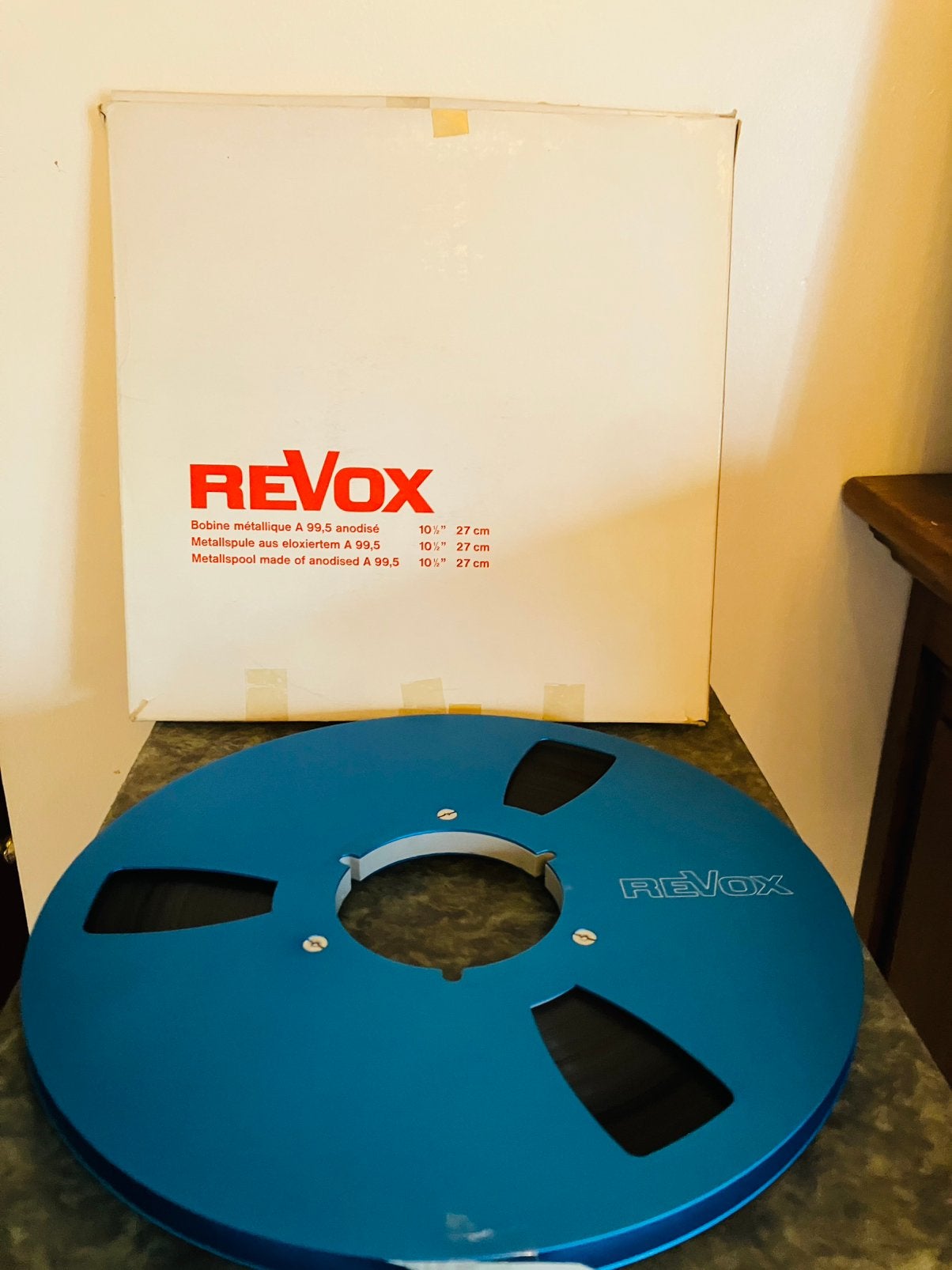 Revox blauw metalen audio spoel, Ophalen