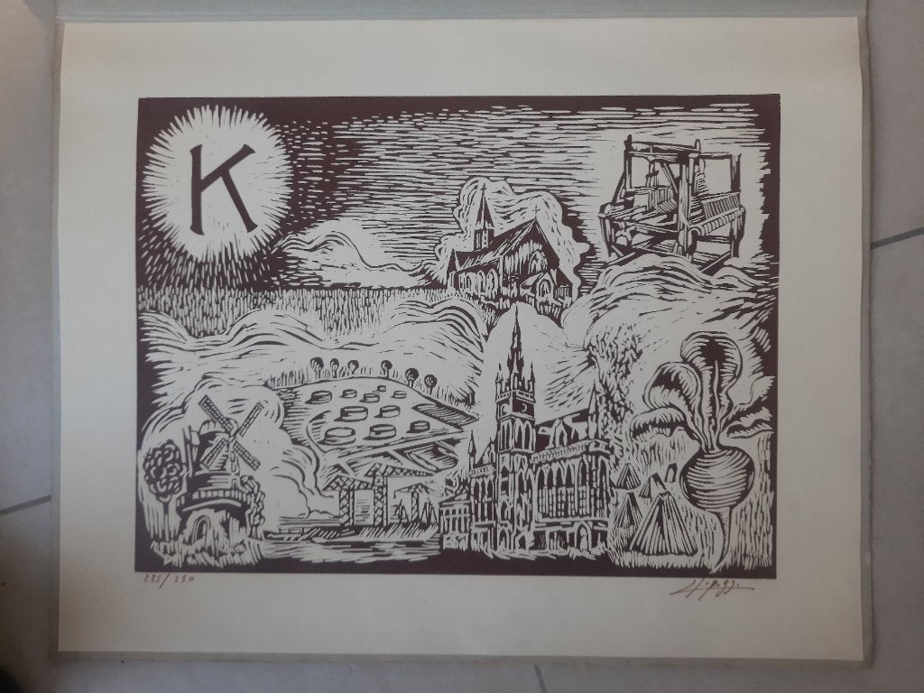 Lino Jean Rigazzi / Kiwanis Waasland, Antiek en Kunst, Genummerd, Ophalen, Landschappen, Linosnede