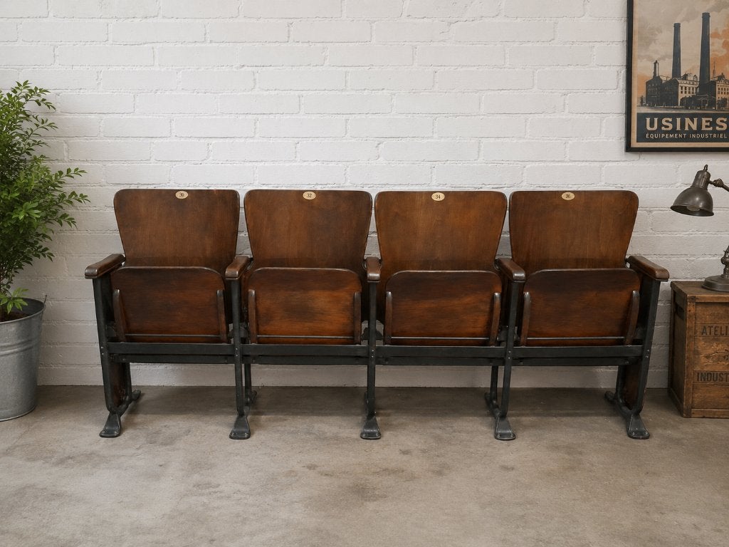 Fibrocit antieke bioscoopstoelen — 4 stoelen — vintage, Huis en Inrichting, Ophalen, Zo goed als nieuw