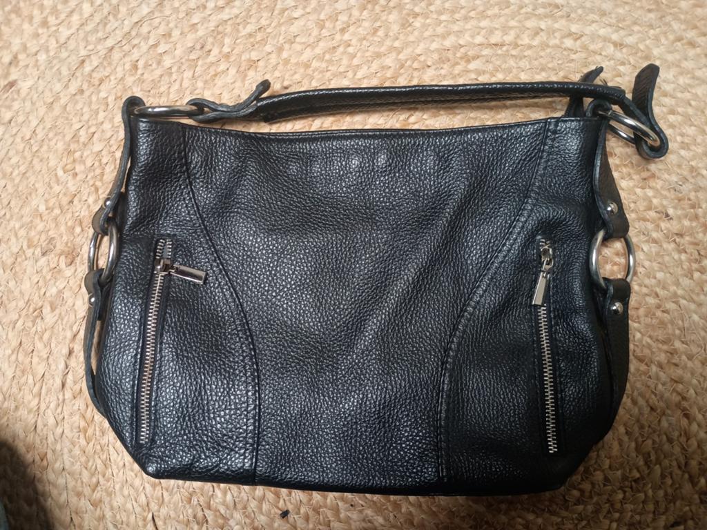 Handtas leder zwart, Ophalen, Zwart, Leder