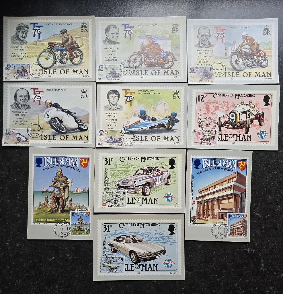 Isle of Man - 10 maximumkaarten 1982-1985, Ophalen of Verzenden, Gestempeld