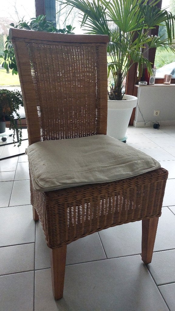 6 rieten eetkamerstoelen, Huis en Inrichting, Stoelen, Ophalen, Gebruikt, Bruin, Vijf, Zes of meer stoelen