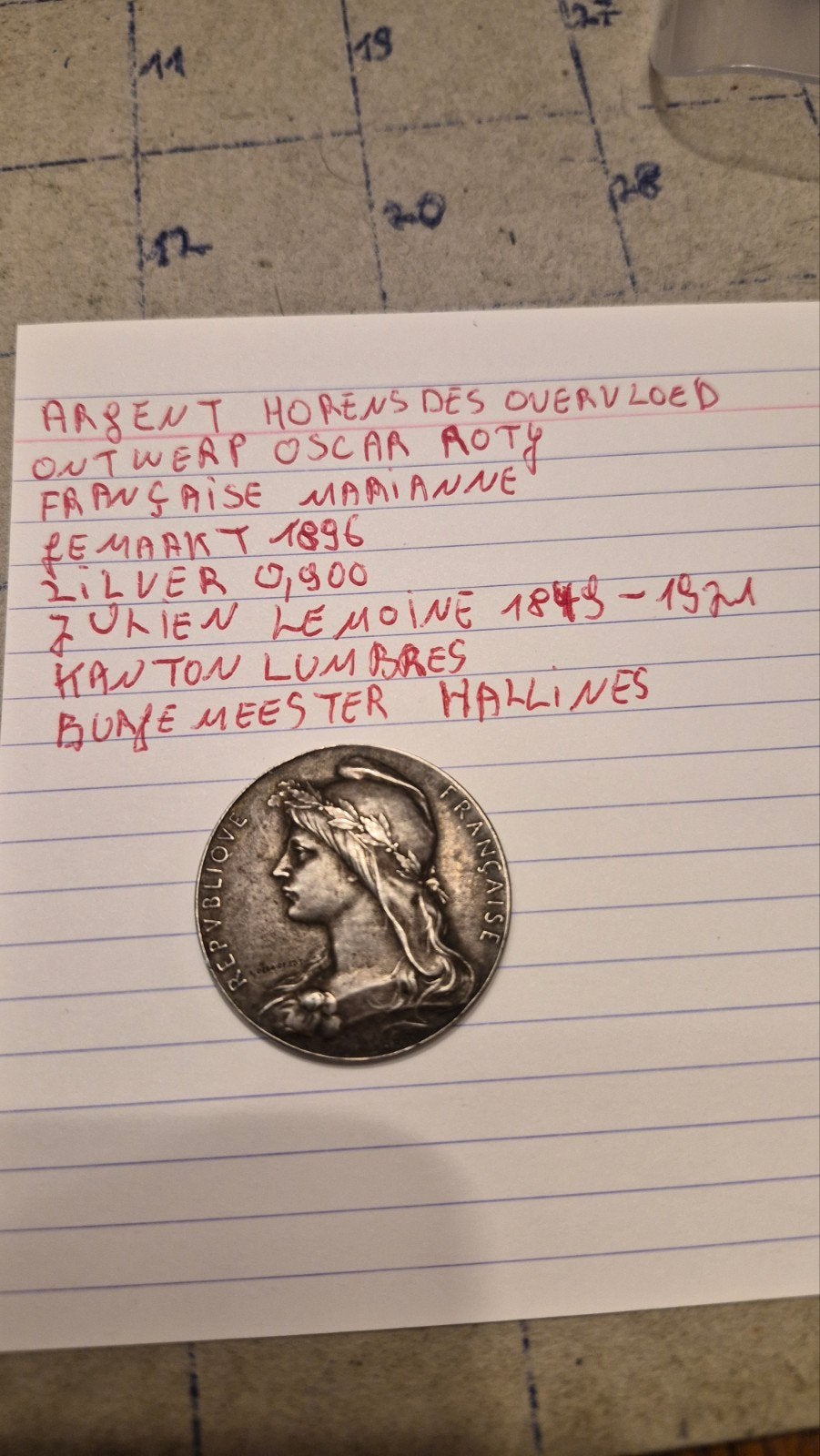 prachtige zilvere medaille 1896  Frankrijk zie rode  tekst, Ophalen of Verzenden, Zilver