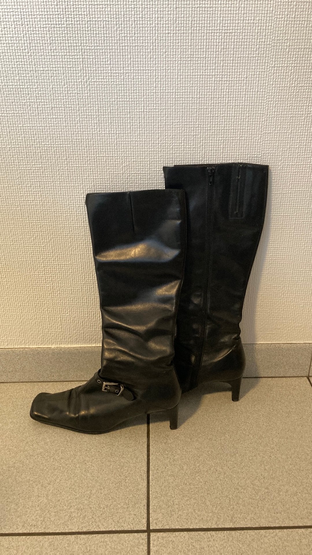 Lederen dames laarzen maat 40, Kleding | Dames, Ophalen, Zo goed als nieuw, Zwart