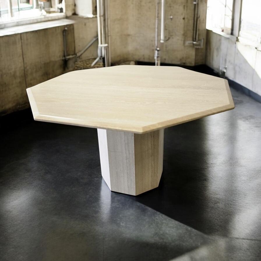 vintage travertin 8-hoekige tafel/ eettafel wabisabi, Huis en Inrichting, Ophalen