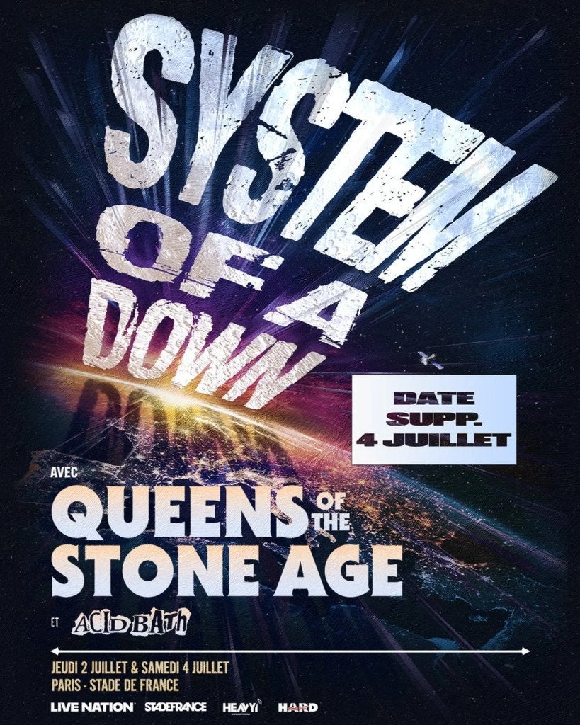 Ticket de concert System of a down 2/7/26, Tickets & Billets, Une personne, Juillet, Hard Rock ou Metal