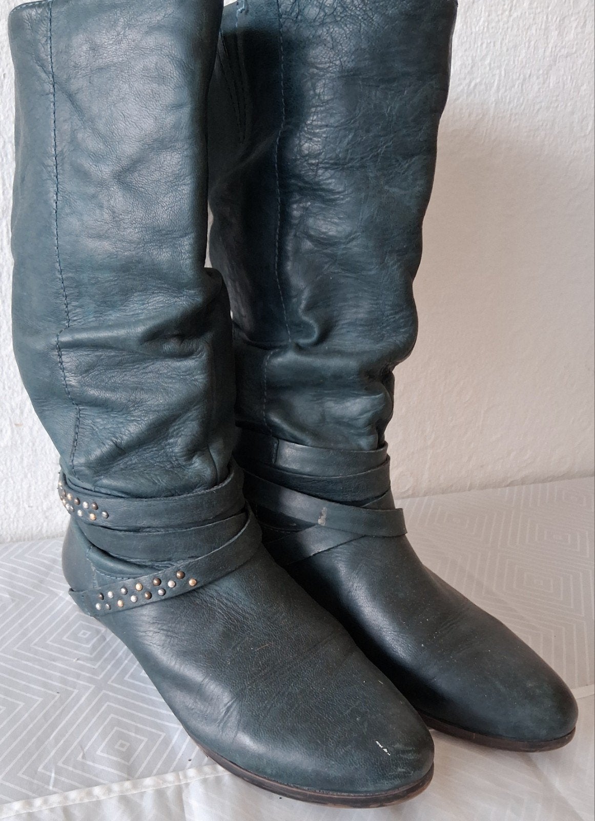 Bottes Bleu Petrolium (39m, Enlèvement ou Envoi, Comme neuf, Boots et Botinnes, Bleu