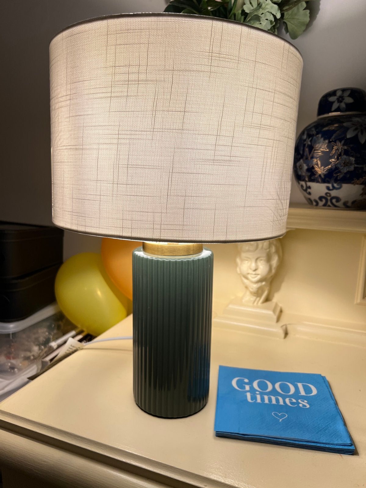 Groene keramische lamp en lampenkap, Huis en Inrichting, Ophalen, Bureaulamp, Overige merken, Groen