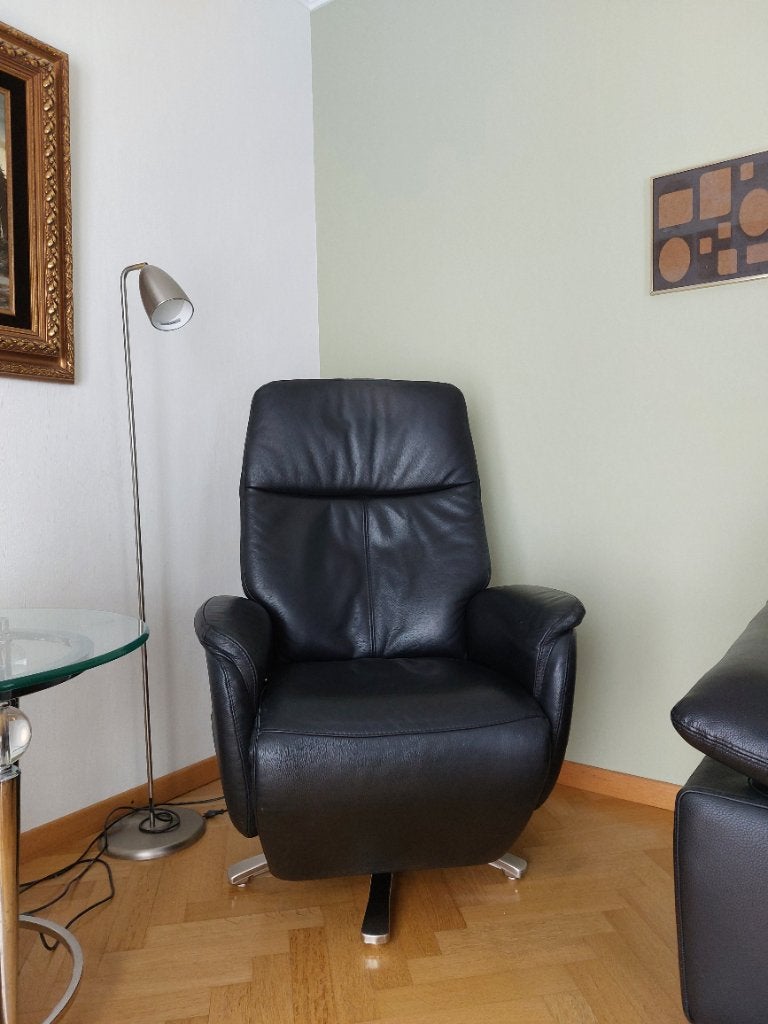 2 Relaxzetels zwart leder maneel verstelbaar, Huis en Inrichting, Ophalen, Gebruikt, Leer