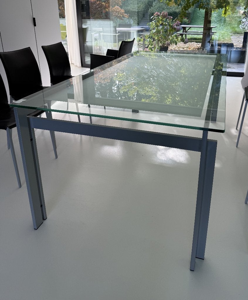 Glazen tafel, Huis en Inrichting, Ophalen, 100 tot 150 cm, 200 cm of meer, Vijf personen of meer