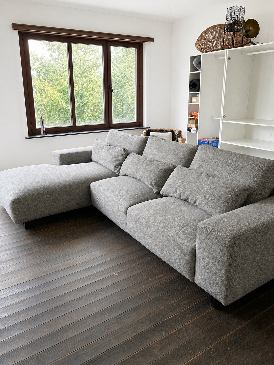 Grijze zetel - Seats & Sofa’s, Huis en Inrichting, Zetels | Zetels en Chaises Longues, Ophalen, 300 cm of meer, Zo goed als nieuw