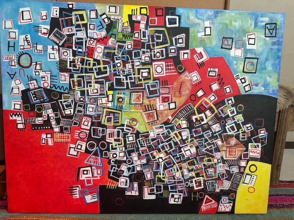 Origineel abstract schilderij — J. Sierra | 116 x 89 cm, Ophalen
