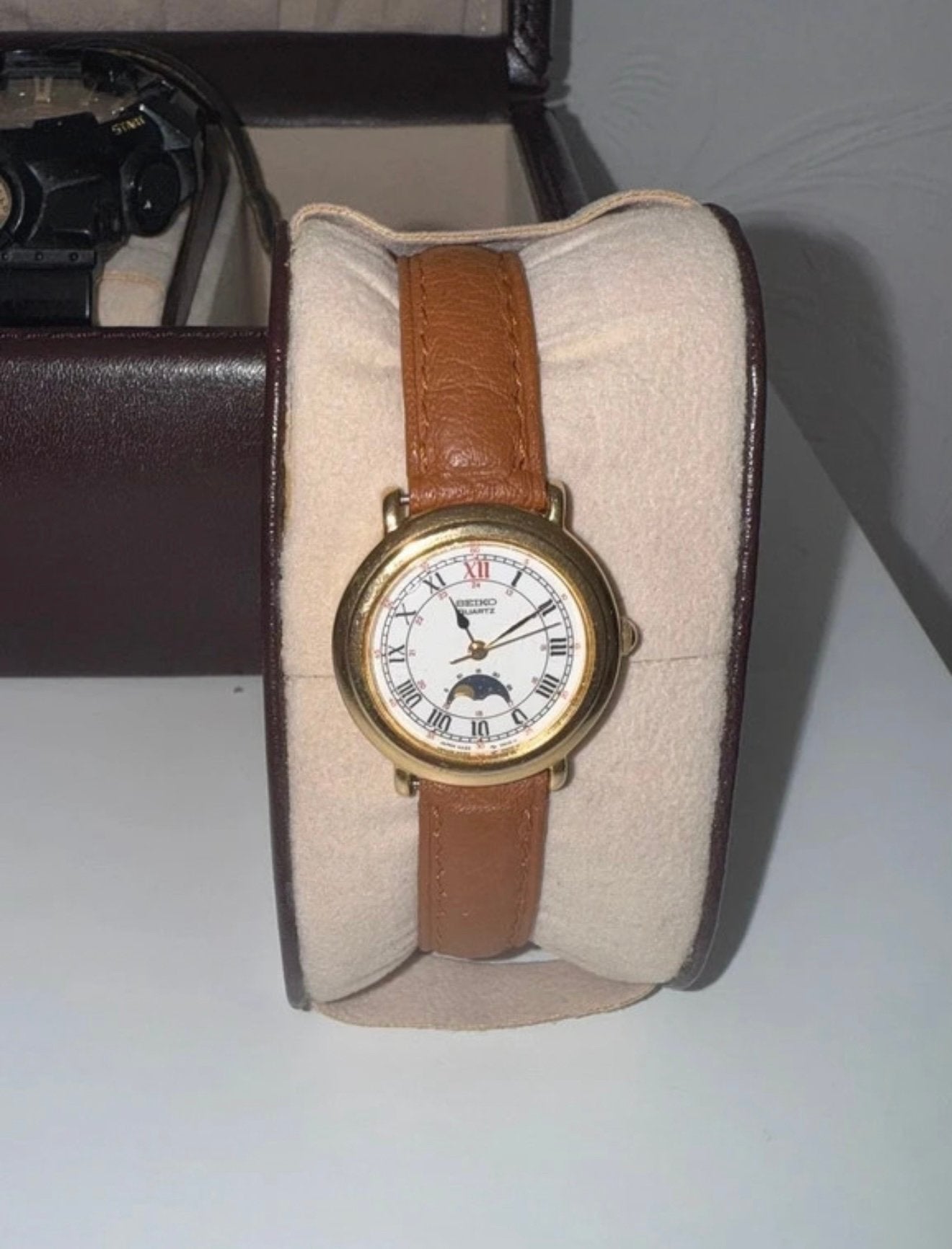 Seiko Moonphase 4K22-0010 Vintage dameshorloge, Gebruikt, Verzenden, Polshorloge, Overige materialen