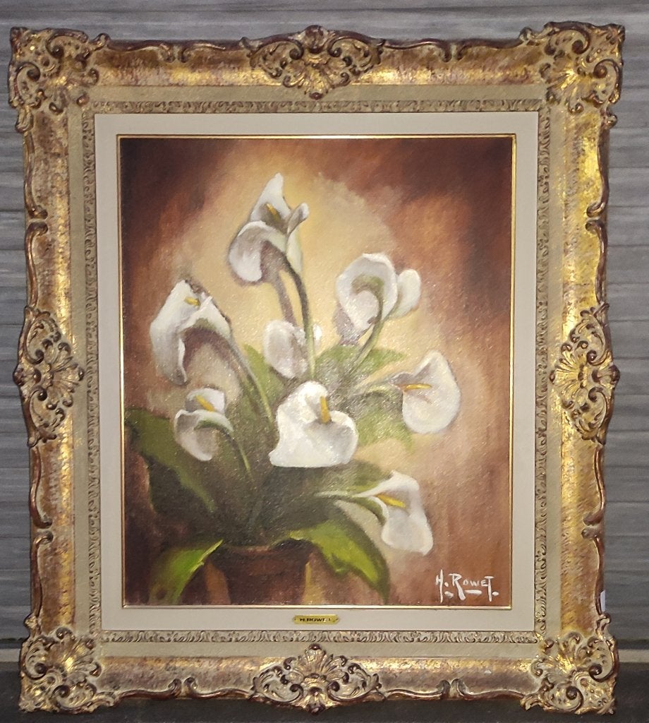 huile sur toile fleur signe henri rowet, Antiquités & Art, Enlèvement ou Envoi, Toile