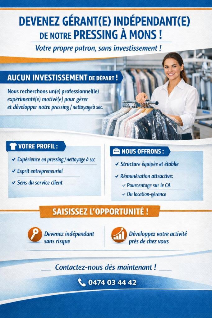 GERANT PRESSING, Offres d'emploi, Emplois | Nettoyage & Services techniques, Freelance ou Intérim, 33 - 40 heures